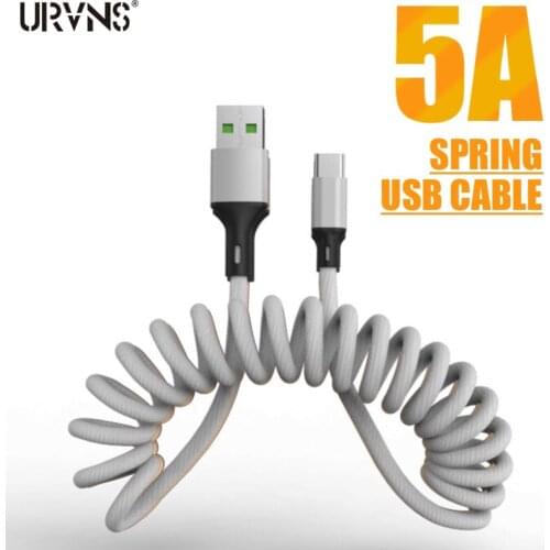 URVNS 5A USB Fast Charging Cable 1.5m Spring Data Cable Lightning Type C Micro Charger For Samsung Xiaomi Huawei iPhone