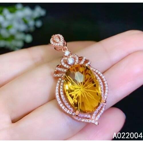 KJJEAXCMY Fine Jewelry 925 Sterling Silver inlaid Citrine Female Pendant Necklace beautiful hot selling