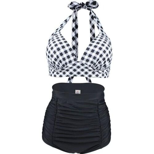 2018 High Waist Swimsuit Plus Size Swimwear Retro 50s Vintage Carnival Lattice Classic Bikini Sete Swimwear Bathing Suit 3XL
