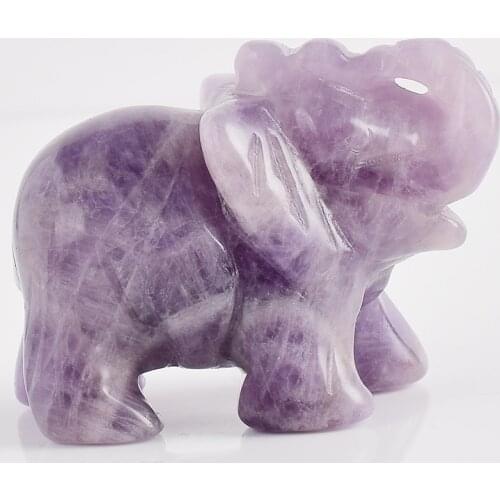 2 Inch Elephant Figurines Craft Carved Natural Stone Amethyst Elephant Mini Animals Statue for Home Decor Chakra Healing