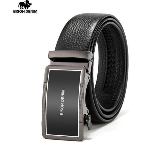 BISON DENIM Mens Belts Luxury Genuine Leather Belts for Men Alloy Automatic Buckle Man Jeans Real Leather Belt Male N71458