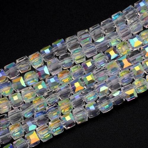 Half AB Color Square Glass Beads Crystal Faceted Cube 4 6 8 10mm DIY Making Jewelry Earing Necklace Supplier Accessories