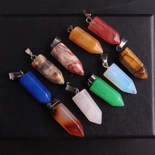 24 Chakra Energy Natural Stone Necklace Pendants For Jewelry Making 22*8mm Bullet Meditation Reiki Pendulum Amulet Pendulo
