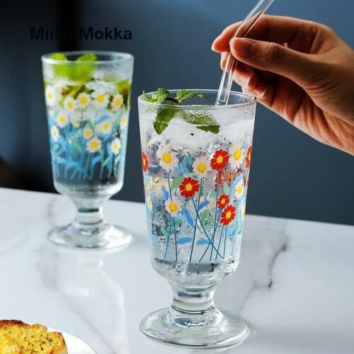 Tulip Transparent Glass Cup Red Wine Glasses Household Breakfast Milk Mug Coffee Tea Cups Juice Water Mugs with Foot