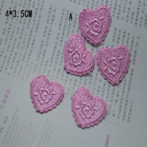 Size 3*3cm(10pieces/lot) Pink heart-shapedSewing Floral Flower Motif Venise Lace Applique for Garment Embroidery Lace patch