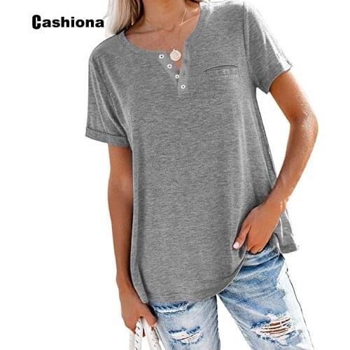 Plus size 3XL Women Elegant Leisure Casual T-shirt Model Button Gray Khaki Womens Top 2021 Summer Tees shirt Femme Jersey Mujer