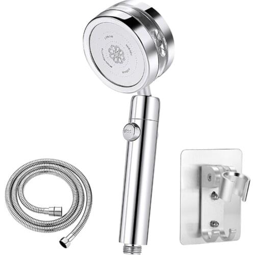 High Pressure Water Saving Shower Easy Install Handheld Turbocharged Shower Head 360 Degrees Rotating Gold