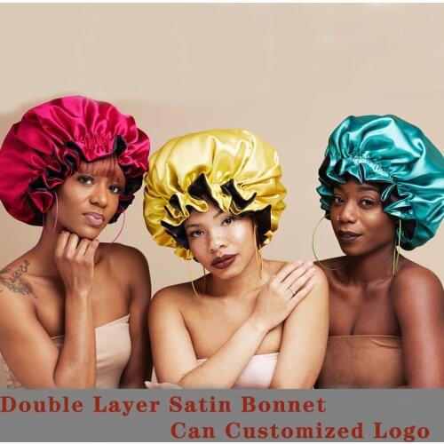 Satin Bonnet Sleep Cap Extra Large Double Layer Reversible Adjustable Night Sleeping Turban Hat Hair Wrap Head Cover