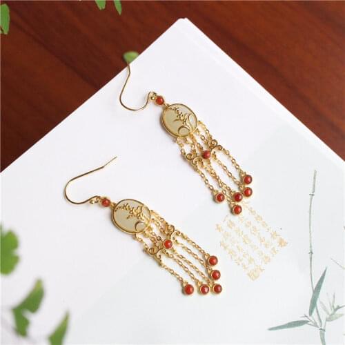 S925 Sterling Silver South Red Gold Wheat Egg Surface Earrings Natural Hetian Jade Earrings Fashion Elegant Retro Dignified Orna