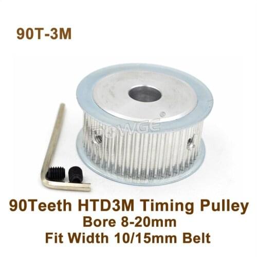 POWGE 90 Teeth 3M Synchronous Pulley Bore 8-25mm Fit Width 10/15mm 3M Belt 90T 90Teeth HTD 3M Timing Belt Pulley 90-3M AF