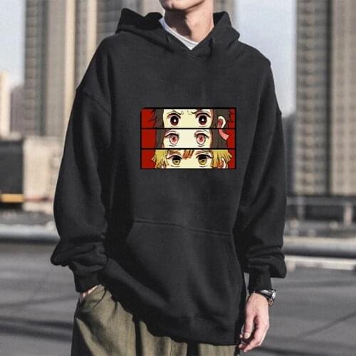 Japan Anime Demon Slayer Hoodies Men Funny Manga Kimetsu No Yaiba Tanjirou Zenitsu Nezuko Eyes Printed Casual Loose Sweatshirt