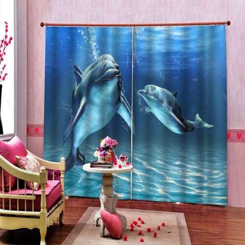 Seabed Dolphin blowing bubbles Printed Pattern Curtain Childrens room Blackout Window Drapes Indoor Decor Customizable any size
