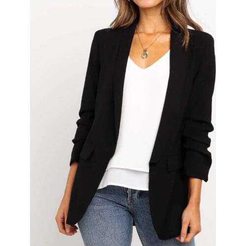 Suit Blazer Jacket Womens Plus Sizes Long Sleeve Blazers Turn-down Collar Jacket Outerwear Solid Slim Black Casual