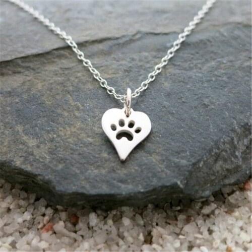 10PCS Gold Silver Dog Paw Print Heart Necklace Pet Puppy Bear Cat Love Paw Necklaces Animal Palm Paw Mark Print Necklaces