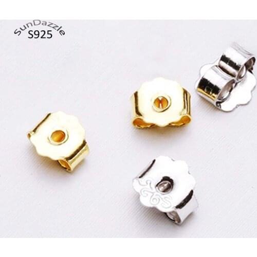 100~200pcs Genuine Real Pure Solid 925 Sterling Silver Earring Stopper Safety Backs 18K Gold Earring Plugs Jewelry Findings
