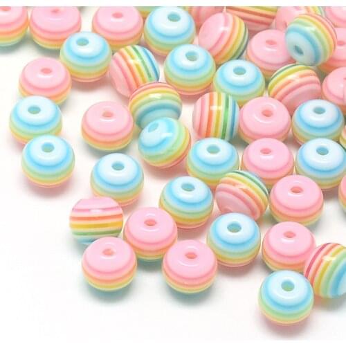 100pcs 6mm Colorful Transparent Stripe Resin Beads Round Loose Spacer Beads for DIY Jewelry Making Handmade Bracelet Accessories
