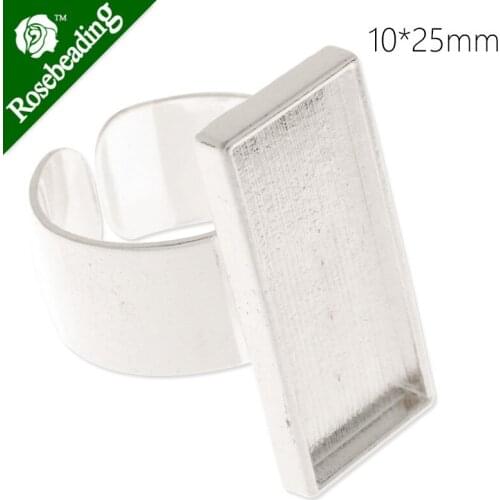 10x25mm silver plated adjustable rectangle cabochon setting ring,ring blank,ring bezel,sold 10pcs/lot-C4417