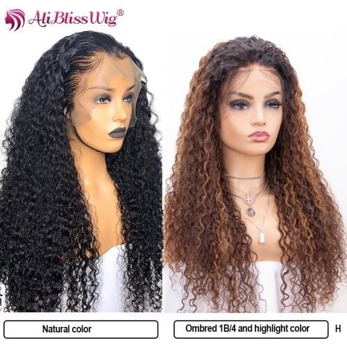 13x1 Curly Human Hair Wig Ombre 1B4 Honey Blonde Highlight Lace Front Human Hair Wigs Lace Part Wigs For Women Remy Hair