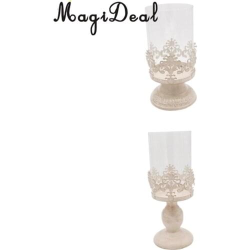 2pcs Vintage Pillar Candle Holder Hurricane Candle Holder Candlestick with Glass Cover for Home Wedding Table Decoration