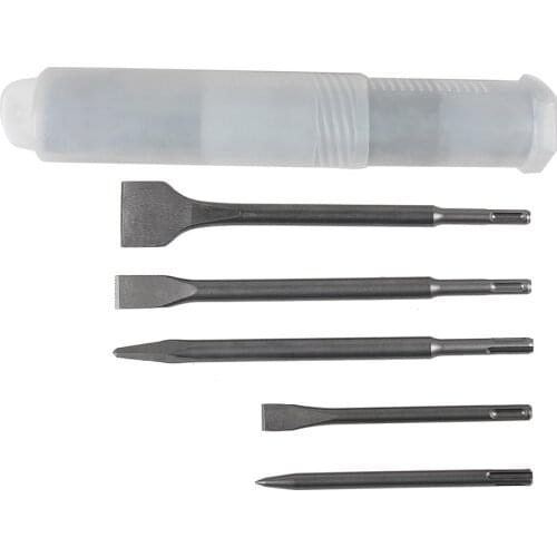 5pcs SDS Plus Chisels Set 160-200MM Electric Hammer Drill Bit Point Groove Flat Chisel for Woodworking Concrete Wall Rock Tools
