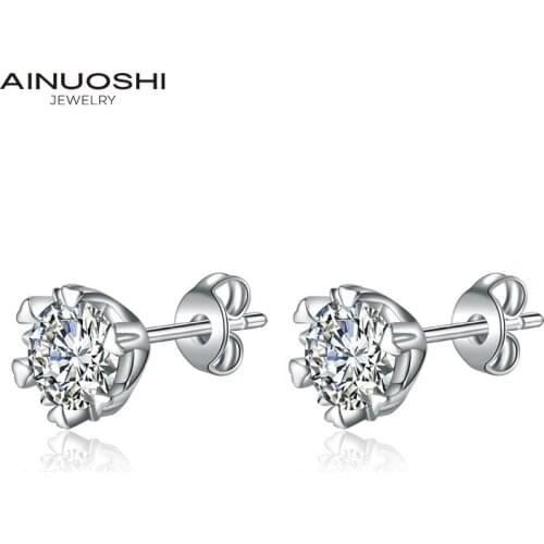 AINUOSHI Round Cut 6.5mm Simulated SONA Diamond Simple Stud Earrings For Women Copper Gilded Jewelry Gift