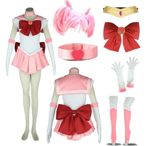 Anime Cosplay Sailor Stars Sailor Chibi Small Lady Chibiusa with pink wig Halloween Cosplay Costume Halloween