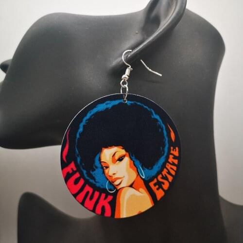 Free Shipping!Afro Black Girl Wooden Earrings