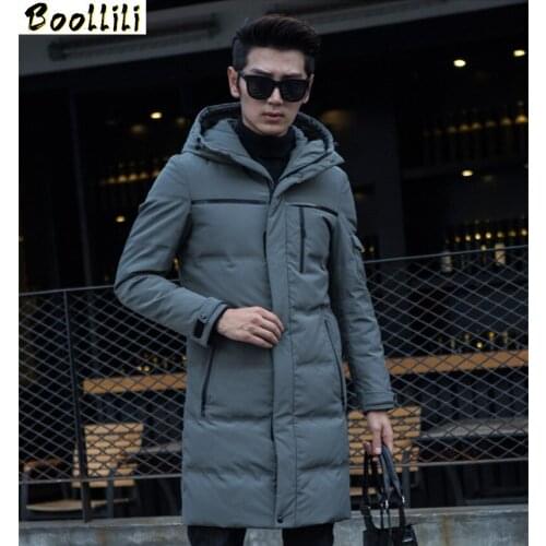 Boollili Fashion White Duck Down Jacket Men Warm Hooded Mens Winter Parkas Thick Mens Jackets Solid Coat Casaco Masculino