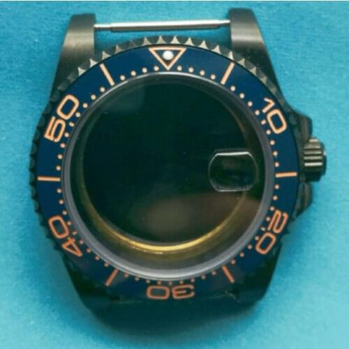 40mm PVD Coated Watch Case Sapphire Glass Blue Ceramic Insert Bezel Fit NH35A MIYOTA 8215 MOVEMENT