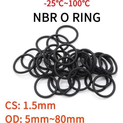10pcs Black O Ring Gasket CS 1.5mm OD 5mm ~ 80mm NBR Automobile Nitrile Rubber Round O Type Corrosion Oil Resist Sealing Washer