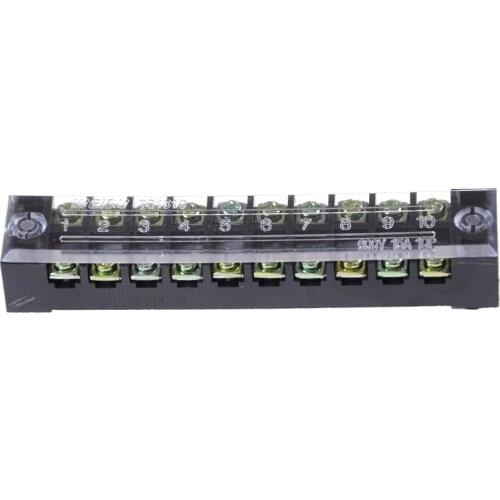 Dual Rows 10 Positions Screw Terminal Block Strip 600V 15A w Cover TB-1510 Barrier Terminal Block