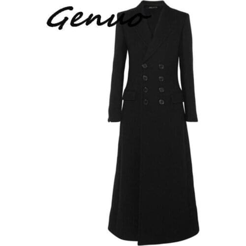 Genuo New 2020 Elegant Women Winter Wool Long Coat Warm Korean Style Office Fashion Sexy Streetwear Black Coat Oversize
