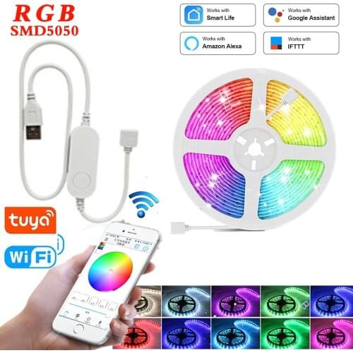 USB LED Strip Tuya Smart Wifi 1M 2M 5M DC 5V RGB 5050 SMD Flexible LED Light Alexa Google Decor Screen DC5V TV Background Lights
