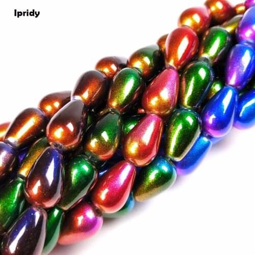 Ipridy Bright effect Mixed Color Spray Painted Teardrop Glass Bead Strands, 8*13mm Hole: 1.5mm 5 strands/lot