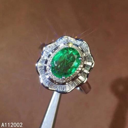 KJJEAXCMY fine jewelry natural Emerald 925 sterling silver new adjustable gemstone women ring support test noble classic