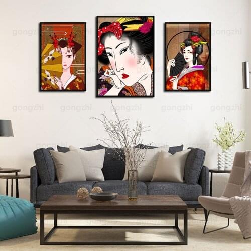Red Outfit Geisha Abstract Canvas Painting Home Art Posters Bedroom Corridor Stickers Nordic Decoration Posters and Print