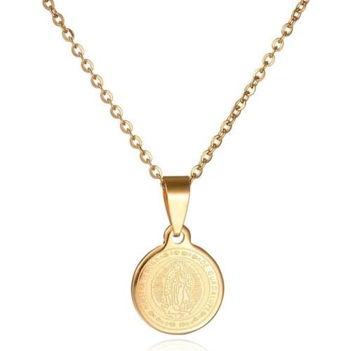 Stainless Steel Round Religion Necklace Nuestra Senora DE Guadalupe Jewelry For Party
