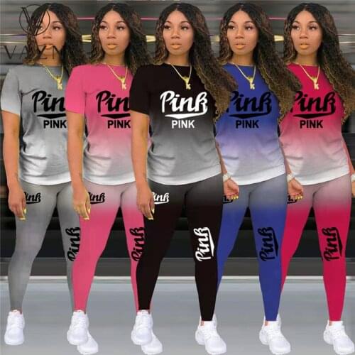 VAZN 2020 Top Sale Loose Casual Women Set Tracksuit Short Sleeve Letter Sexy Suit Two Piece Set Sport Running Lady Sets