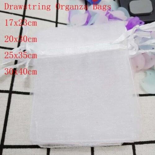 100pcs 17x23 20x30 25x35 30x40 cm Big Size Drawstring Organza Bags Jewelry Packaging Bags Wedding Christmas Gift Packing Bags