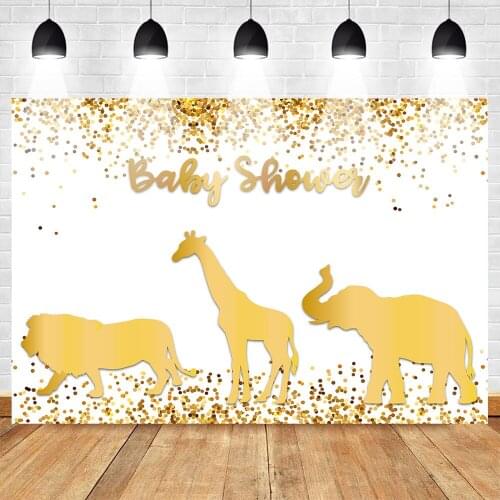 MOCSICK Baby Shower Theme Party Backdrop for Photography Newborn Gold Cute Animal Background Glitter Wave Point Custom Backdrops