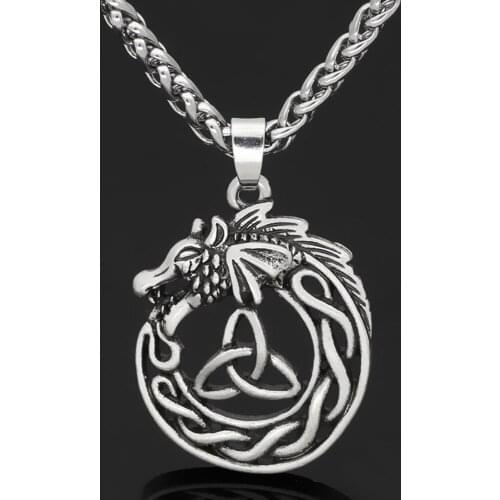 Fashionable Hollow Metal Celtic Triangle Knot Symbol Dragon Pendant Viking Jewelry Necklace