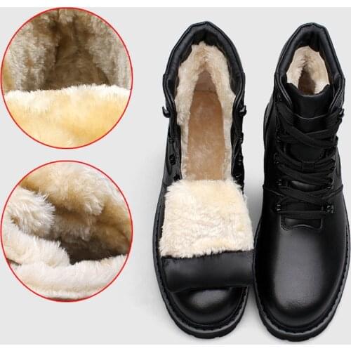 Big Size Men Leather Boots Winter Warm Men Motorcycle Boots 100% Real Leather Men Ankle Boots Glitter Genuine Leather QIYHONG