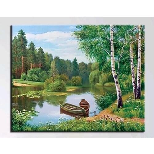 Painting By Numbers DIY Dropshipping 40x50 60x75cm Outskirts forest ferry Still life Canvas Wedding Decoration Art picture Gift