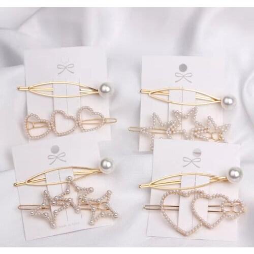 2PCS Pearl Hair Clip Set Barrettes Fashion Korea Imitiation for Women Girls Handmade Design Snap Shape Hairpins Hair Accessories