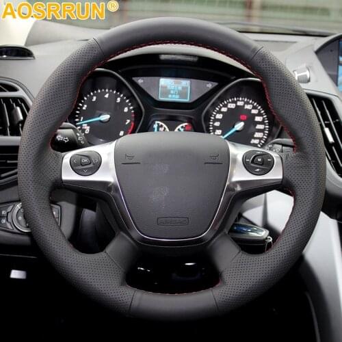 Genuine leather Car steering Wheel Cover Car accessories For Ford C-MAX Focus 3 kuga 2012 2013 2014 2015