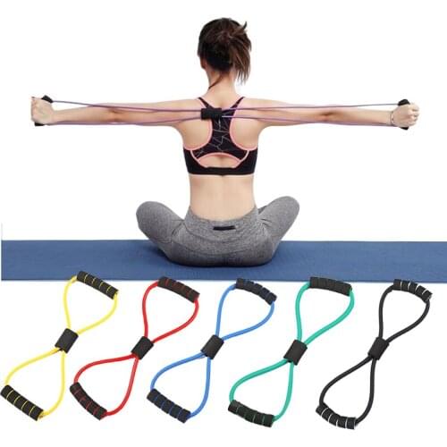 Non-Skid Yoga Gum Fitness Resistance 8 Word Chest Expander Rope Workout Muscle Fitness Rubber Elastic Bands for Sports Exercise