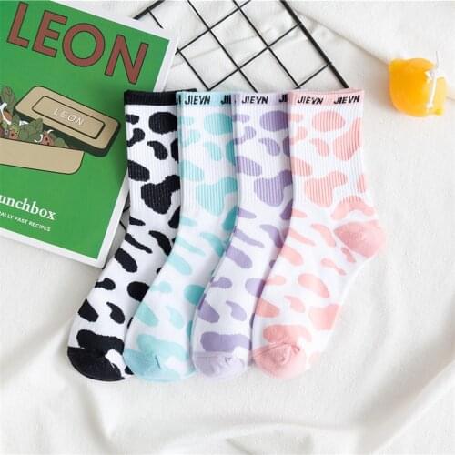 Cow male tube socks Japanese cute tide ins autumn and winter Korean girl cartoon college style student pink blue purple