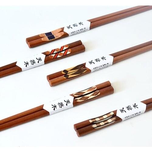 New Shelves Japan South Korea Creative Groove Stickers Iron Wood Chopsticks Solid Wood Pointed Chopsticks Natural Log Chopsticks