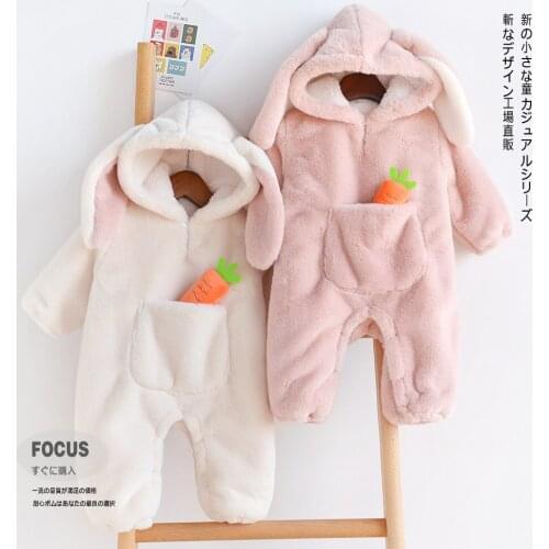 Baby girl clothes cartoon rabbit jumpsuit newborn baby boy clothes thick warm warm Romper crawling clothes jumpsuit baby winter