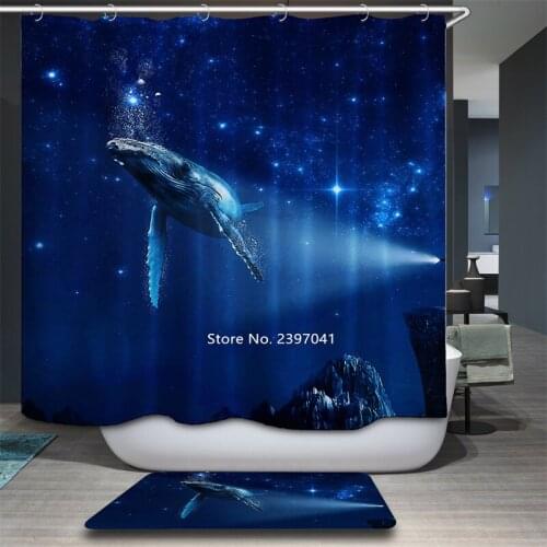 Painted Dream Starry Sky Blue Shower Curtain Bathroom Shower Room Partition Waterproof and Mildew Proof Adult Bathtub Decoration